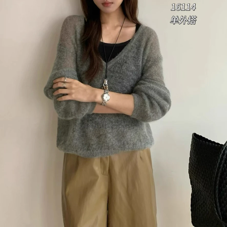 16114（部分无水洗唛，介意慎拍）CHUXUN新款大领子针织长袖开衫