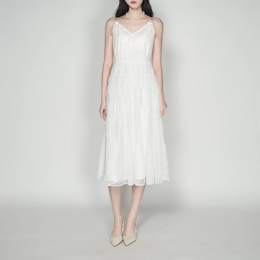 AMASS/阿玛施新款吊带裙夏季法式白色收腰气质无袖连衣裙5500493