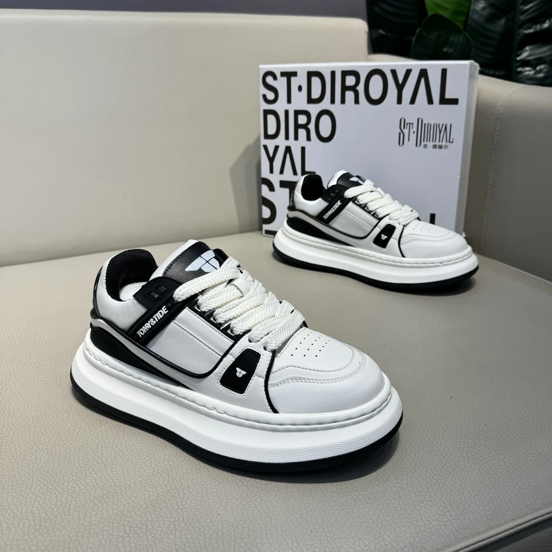 男鞋2025年早春季新款时尚百搭厚底增高皮面小白鞋潮男休闲运动鞋