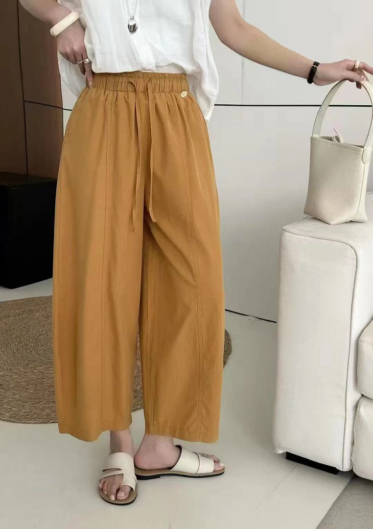 邹先森9782-28韩系松紧腰抽绳宽松百搭九分阔腿女裤显瘦薄款