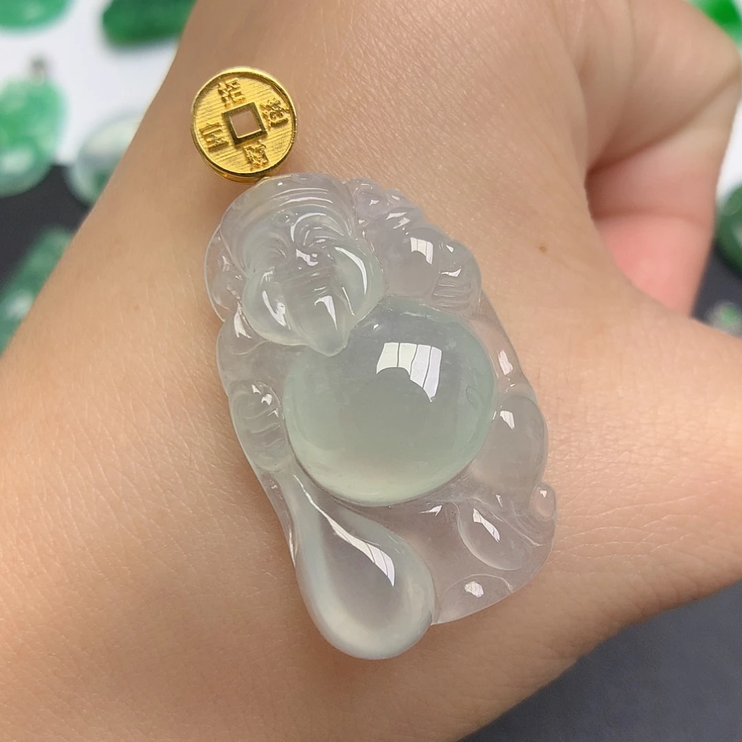 翡翠颈饰18K金镶嵌财神