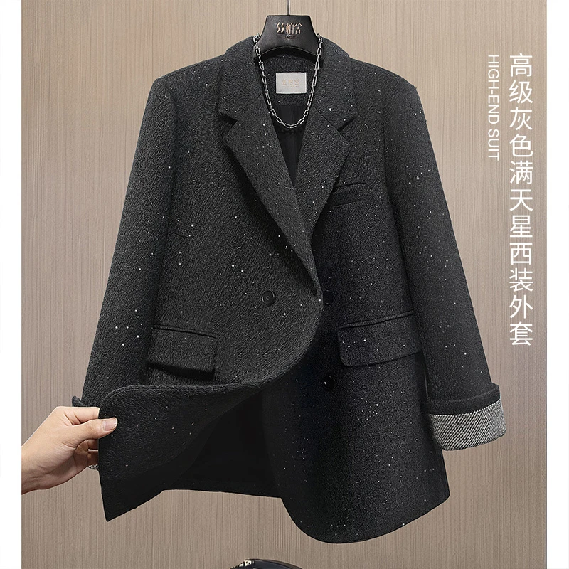 丝柏舍2025秋装新款女士中长款气质双排扣通勤长袖外套S53R3299A