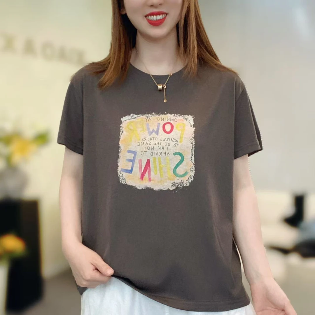 POWER】薄款字母短袖t恤女士2025夏季新款韩版宽松显瘦休闲百搭T恤