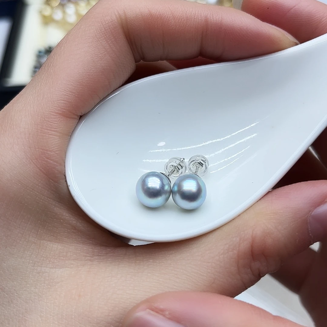海水珍珠银S925镶嵌耳饰