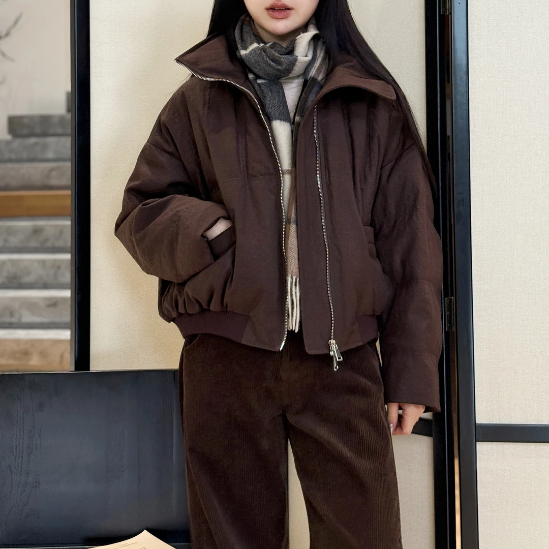 琉森丨90鹅绒丨中空纱面料宽松短款面包鹅绒羽绒服-MY6565