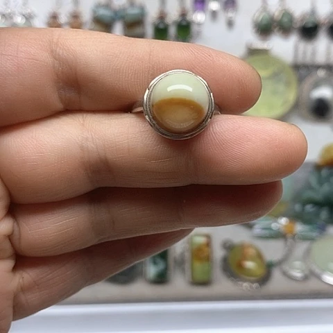 蛇纹石玉银S925镶嵌戒指