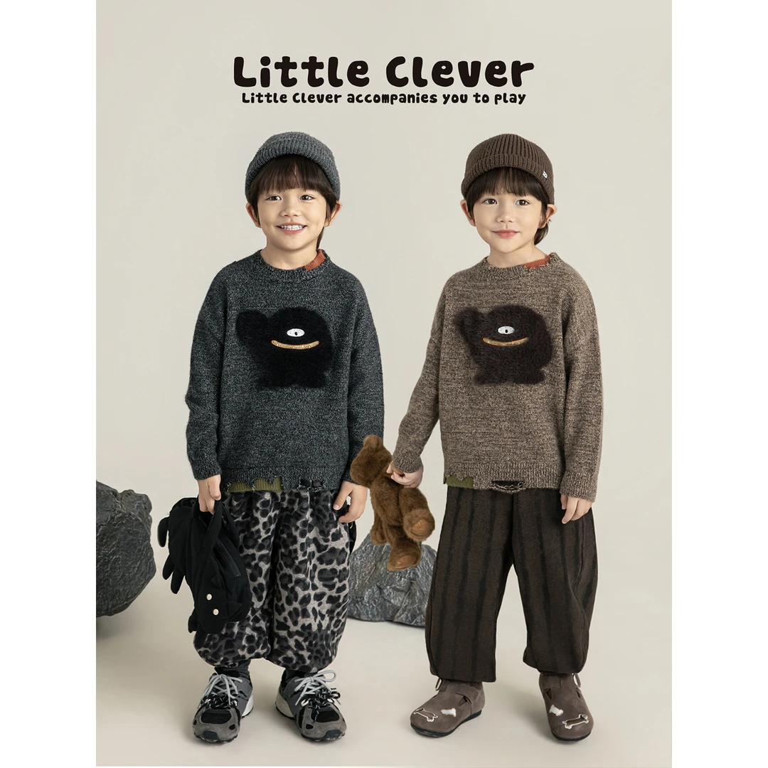 YOEHYAUL/幼悠冬四波【萌趣眼怪】 男童蓬松轻盈保暖百搭毛衣 N7409