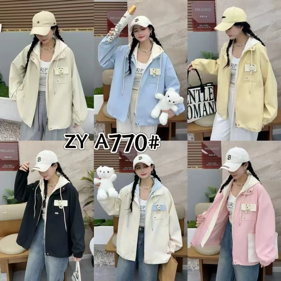 拉链短款多口袋夹克连帽秋季宽松冲锋衣时尚上衣