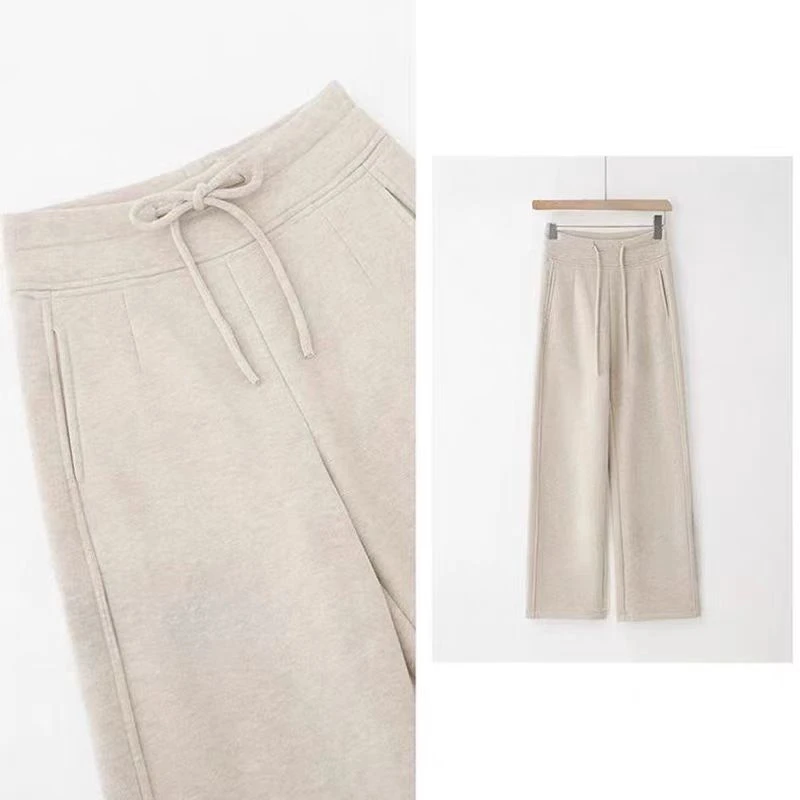 K71231 春季新款时尚洋气显瘦休闲垂感宽松百搭松紧高腰直筒裤子