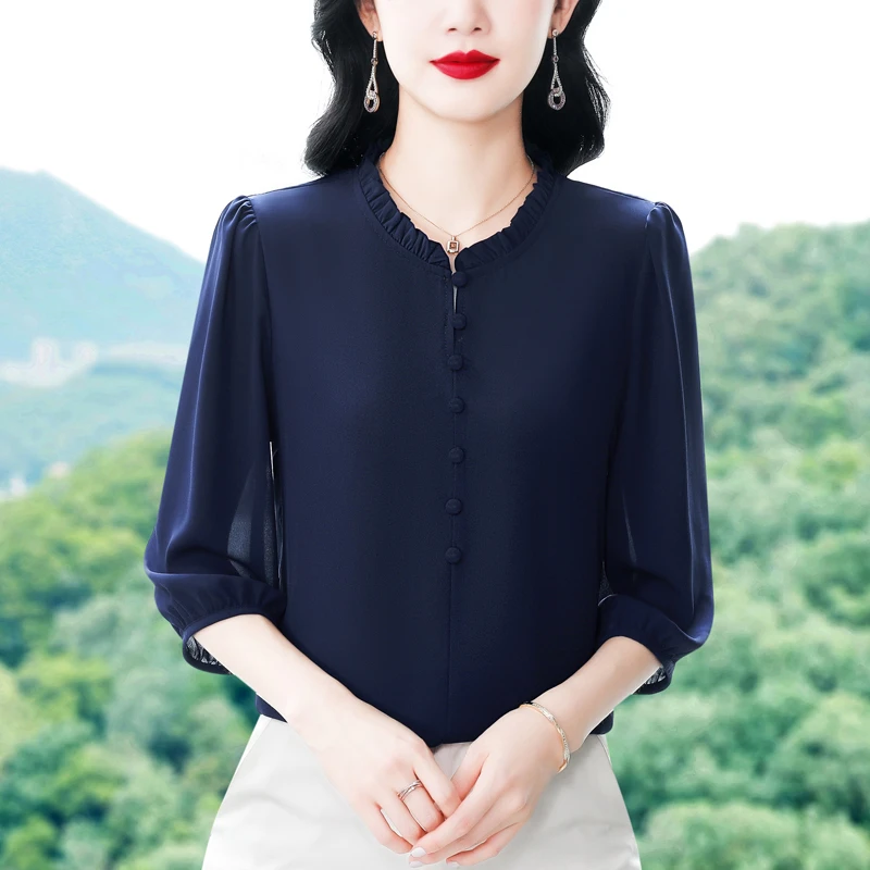 法式七分袖衬衫女设计感气质上衣小个子减龄百搭洋气时尚上衣