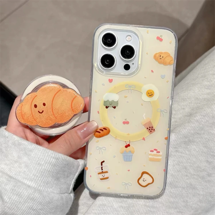 ins满屏jellycat美食可颂牛角适用iPhone16pro手机壳15promax支架