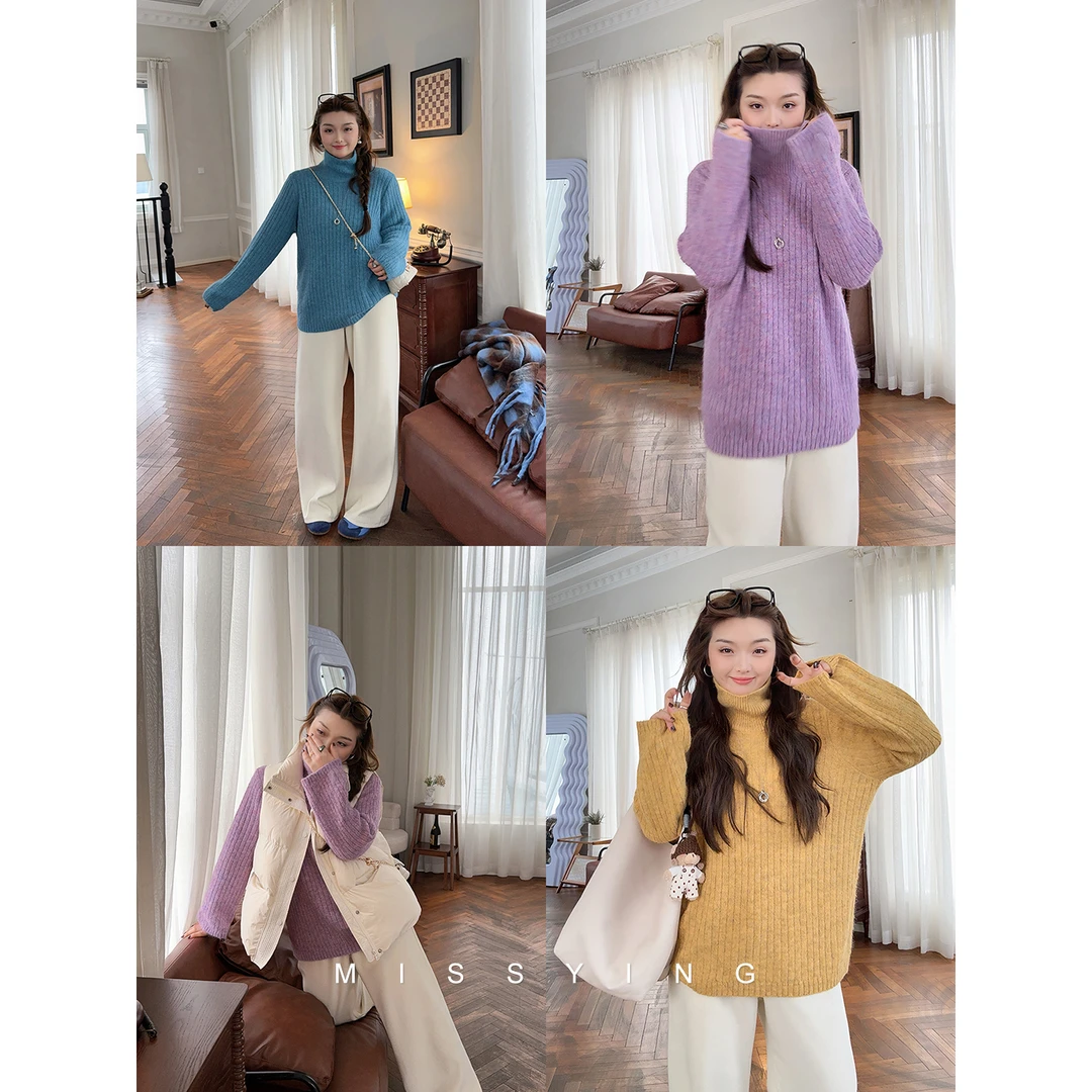 应小姐【曲奇饼干】微胖大码秋冬显瘦宽松百搭套头款连帽毛衣针织衫