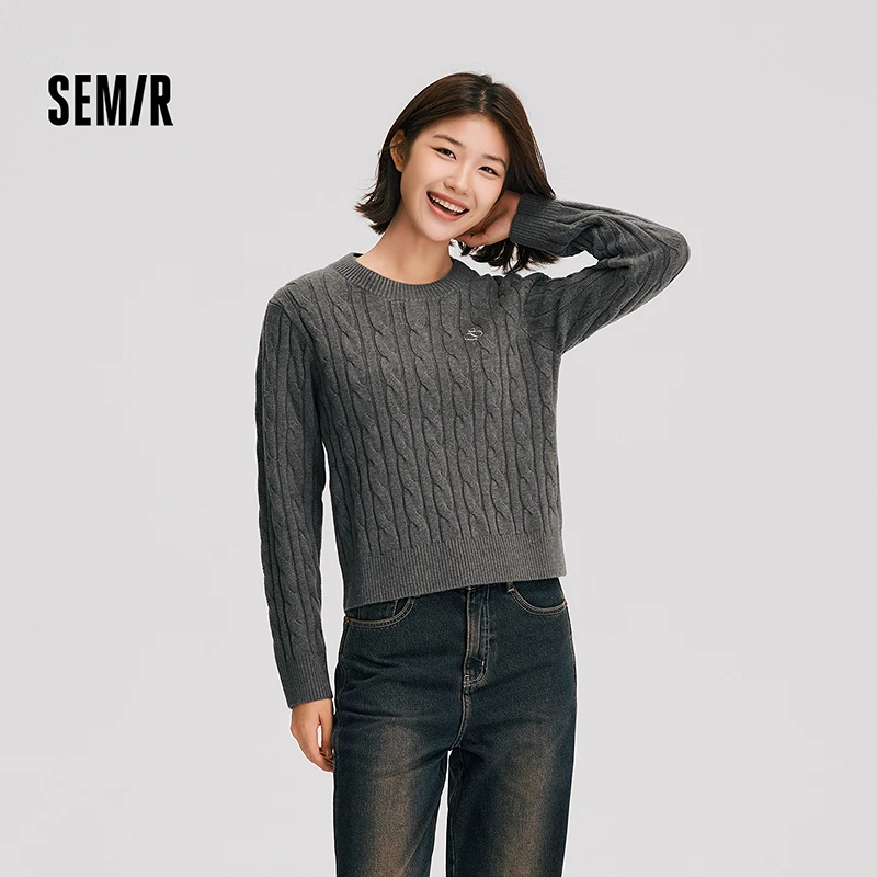 森柔毛衫|森马毛衣女绞花温柔宽松冬新款圆领刺绣套头衫百搭内搭