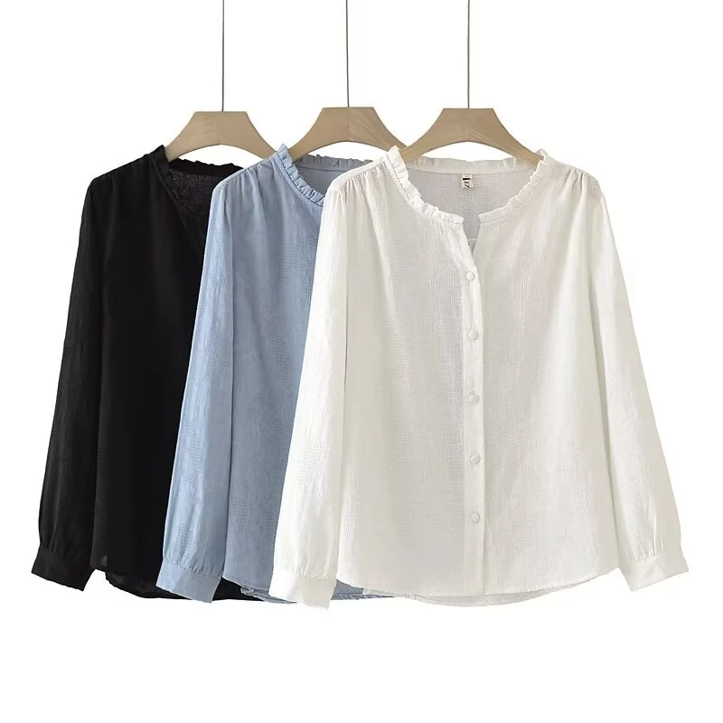 精致女士衬衣长袖提花立领打底单穿衬衫上衣时尚韩版文艺女装