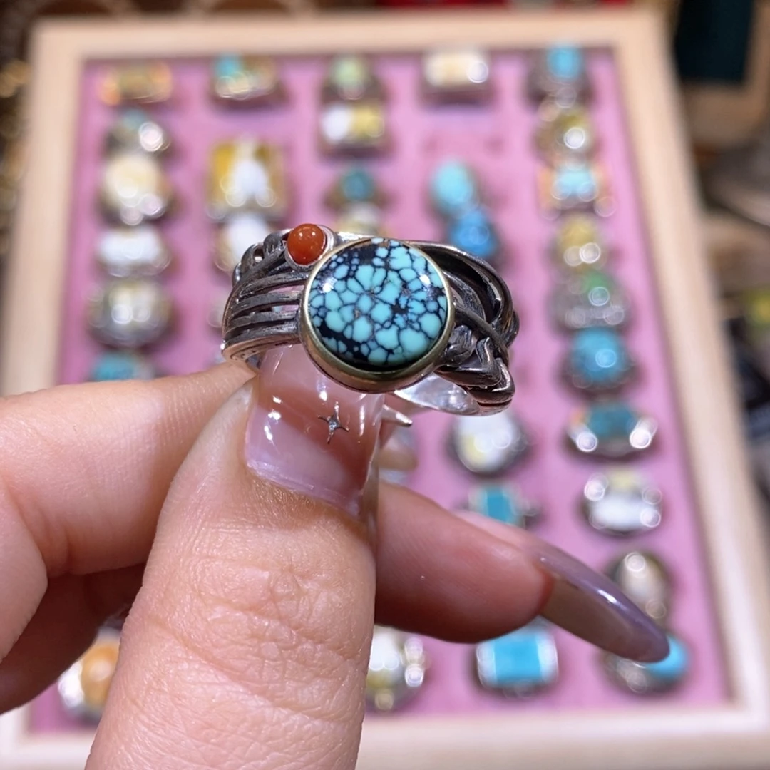 绿松石戒指银S925镶嵌奶****?戒指