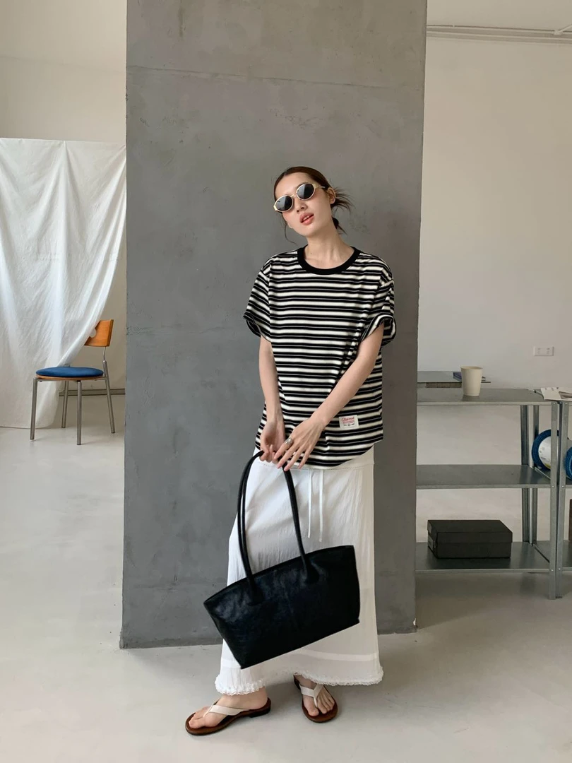 【NO退NO换】福秒-条纹T恤！圆领宽松百搭条纹T恤（MD00029#）THE MIND