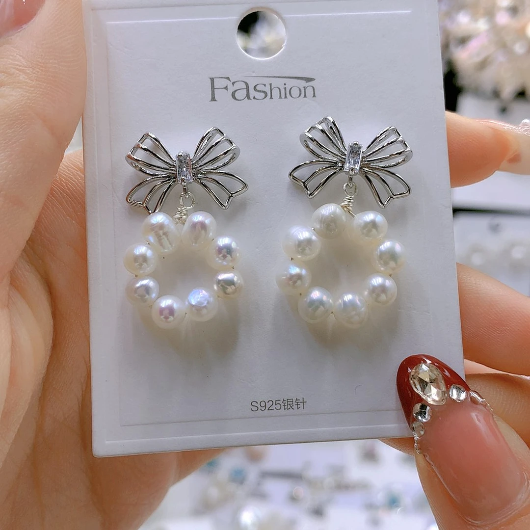 银S925镶嵌耳饰淡水珍珠