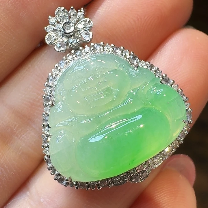 翡翠18K金镶嵌吊坠(不含链)佛公