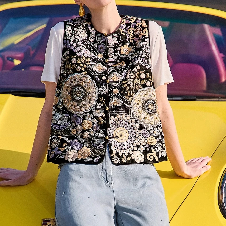 【萨拉迪恩】桑蚕丝香云纱重工刺绣马甲