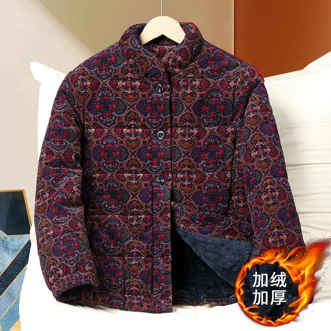 老年人冬装女纯棉外套50-90岁加绒加厚棉袄立领保暖锁温奶奶棉袄