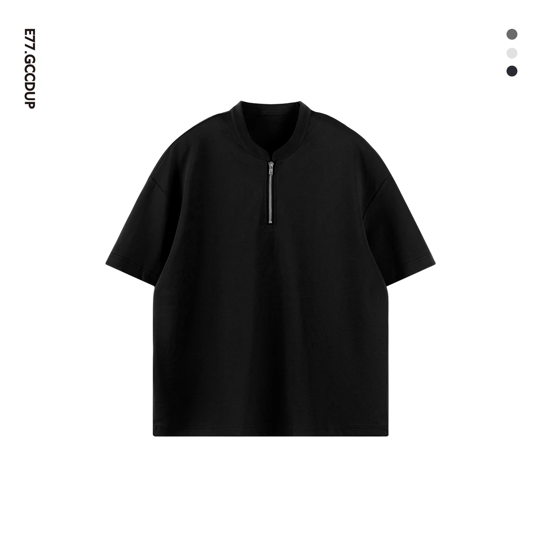 春夏季新款拉链短袖百搭简约宽松高级感男装休闲经典圆领T恤2035