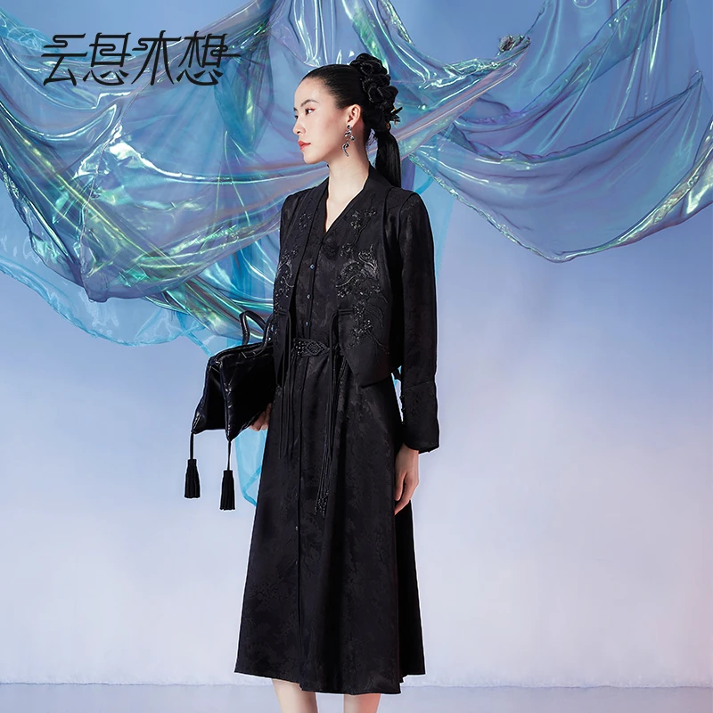 Ysimo-X云思木想摩登国风女装2024秋季新款绣花两件套连衣裙12211