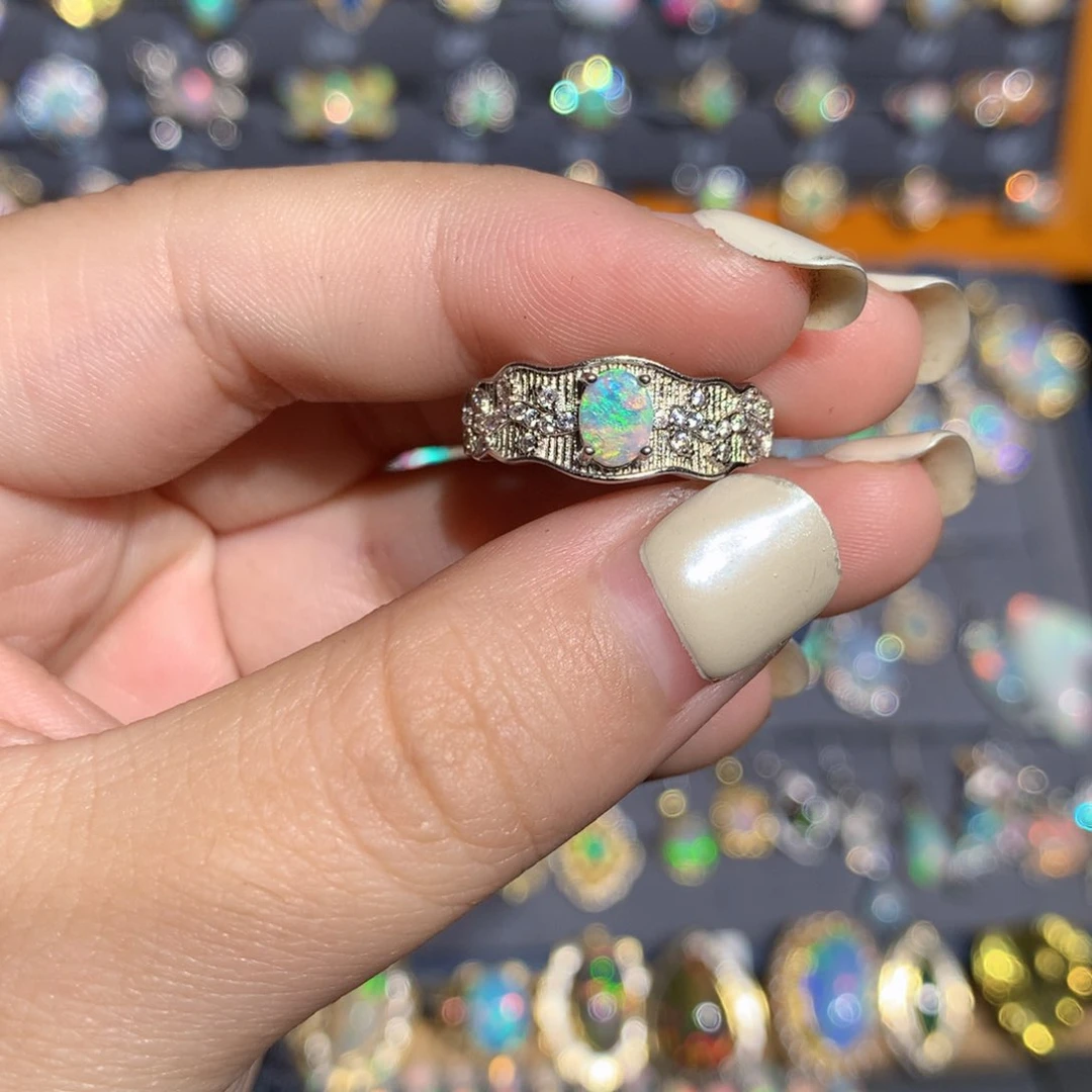 银S925镶嵌欧泊澳洲欧泊戒指l