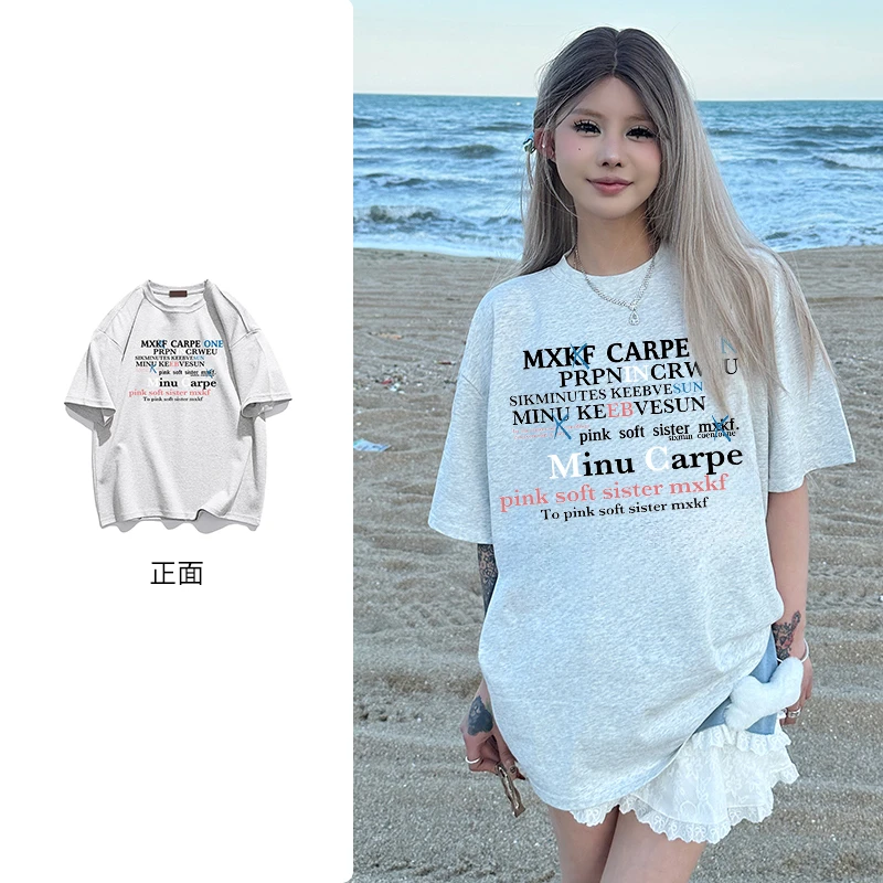 PRPN美式街头风印花短袖上衣小众复古字母休闲圆领纯棉T恤#N631