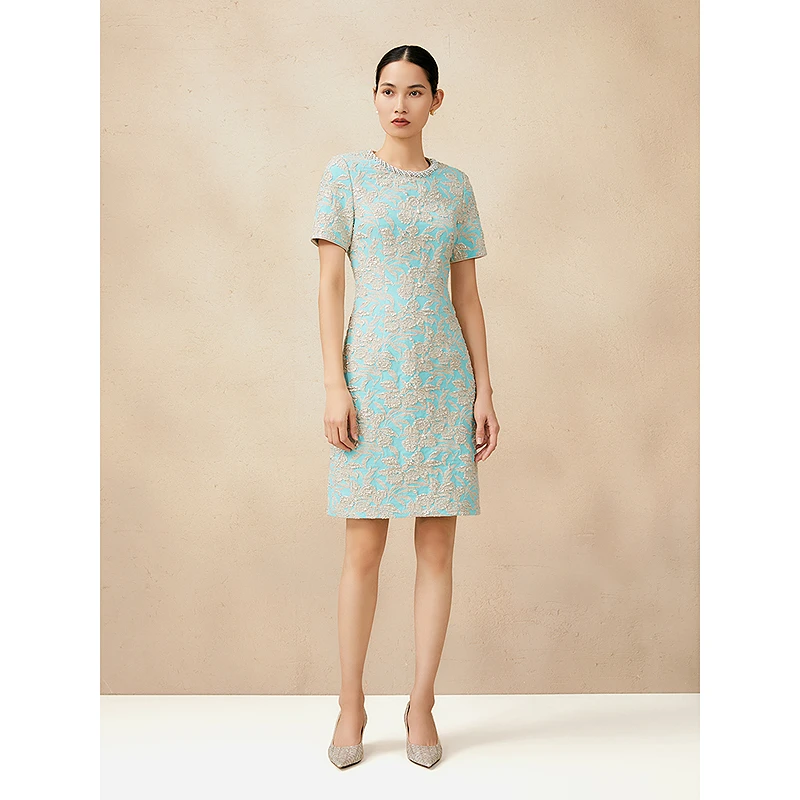 Song of Song歌中歌25年春浅绿色钉珠装饰连衣裙5C35105850