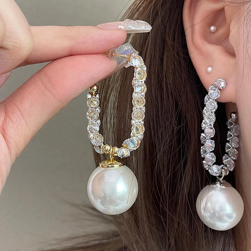 铜合金锆石耳饰 轻奢复式高级镶925银针新款优雅百搭气质耳饰耳环