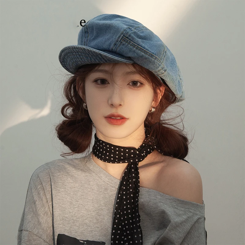 帽子女款2025新款春夏防晒大头围复古云朵牛仔遮阳贝雷帽