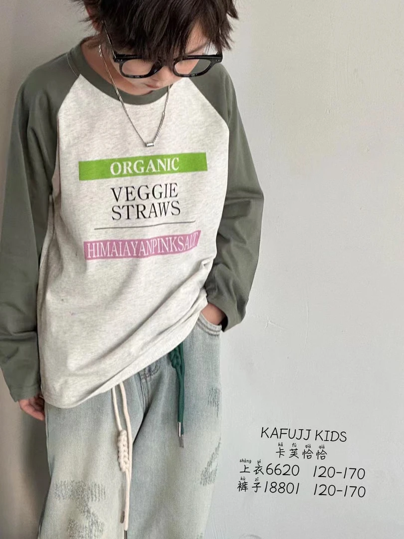 长袖T恤圆领棉布(120-170