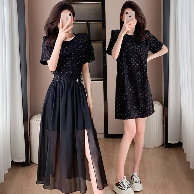 今年流行套装女夏季搭配一整套时尚洋气百搭网纱+漂亮T裙子两件套