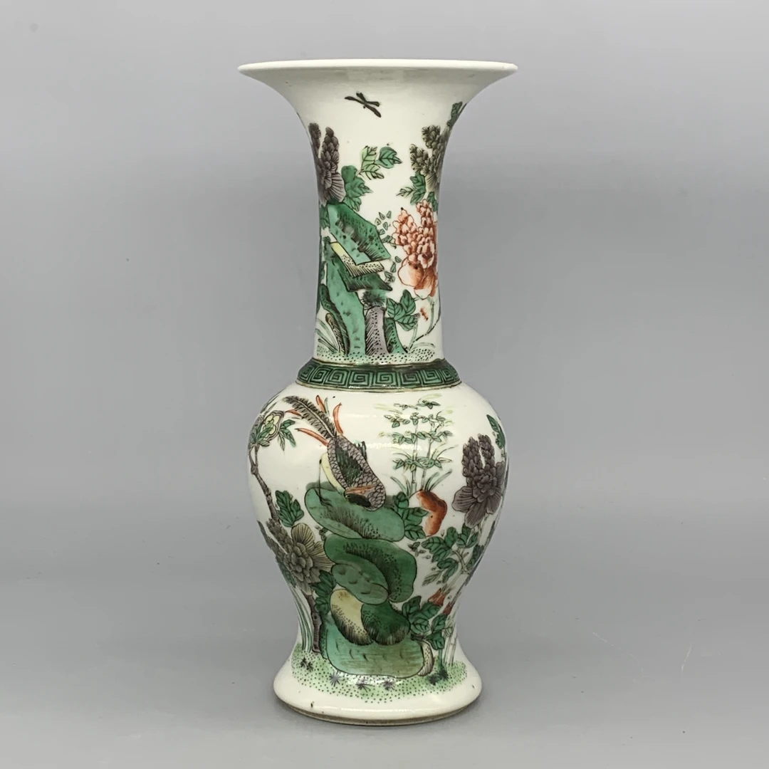 32512077*晚清五彩锦鸡牡丹纹凤尾尊/瓷器三/江苏省文物总店/MM