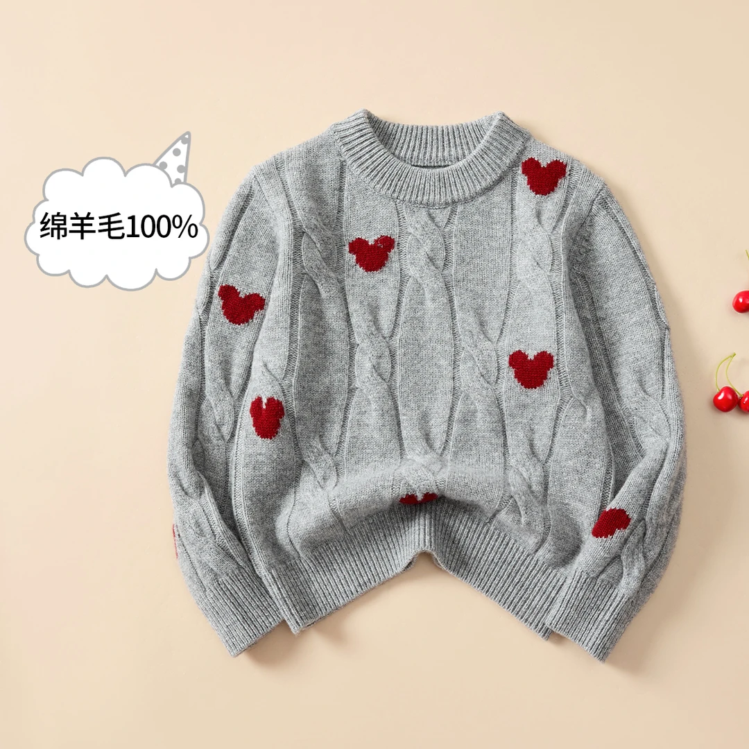金菊【100%绵羊毛】加厚25秋冬卡通提花男童女童可穿童装羊毛衫