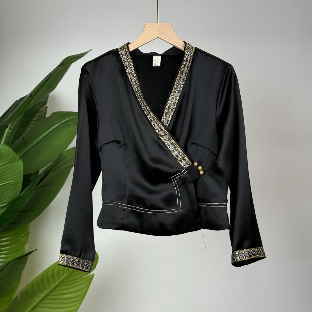 玉家人【曼英】新中式国风改良傣装复古醋酸黑色套装