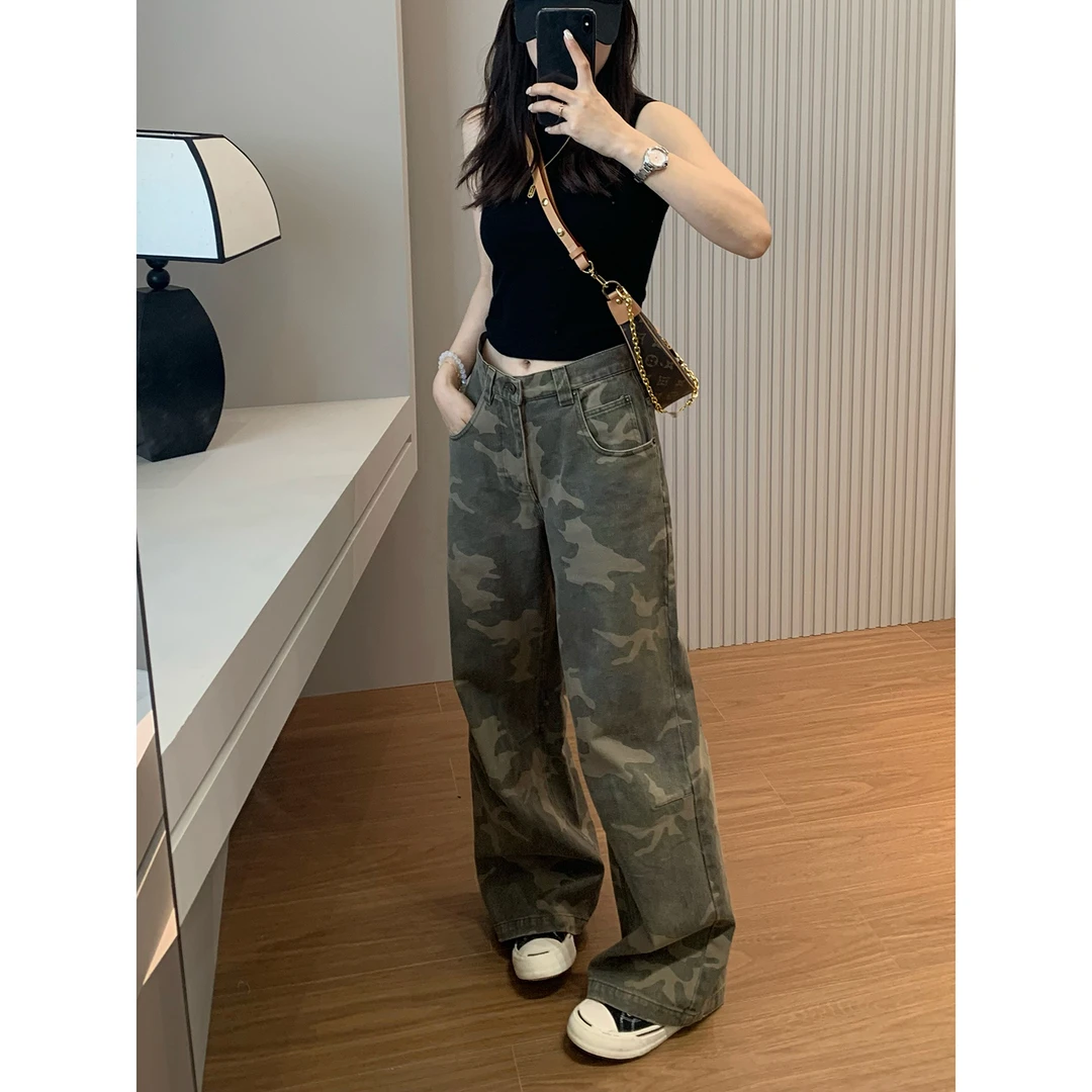 “经典迷彩裤”中腰阔腿宽松设计感品牌休闲裤 深圳货