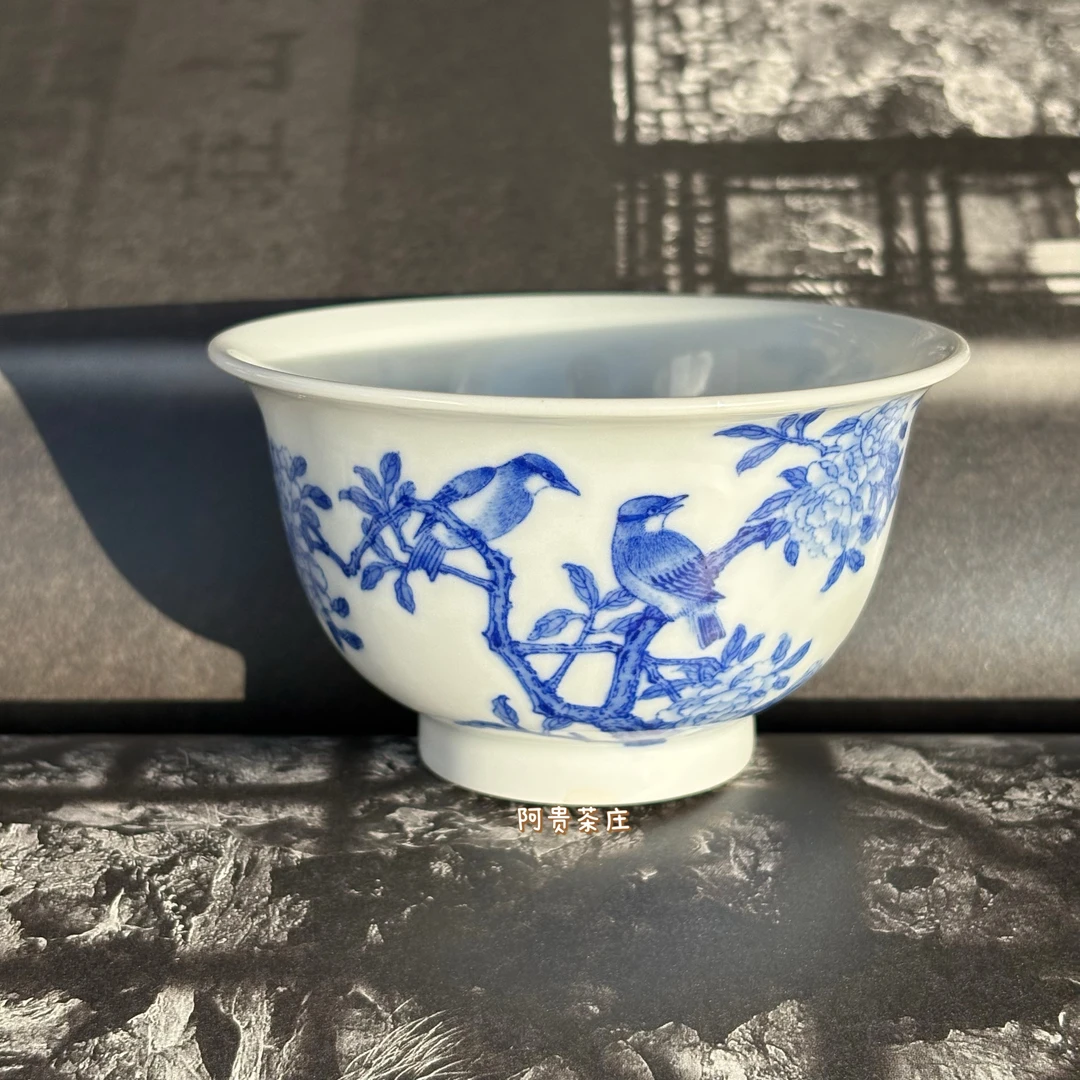 景德镇春风祥玉 花鸟品杯主人杯 阿贵茶庄