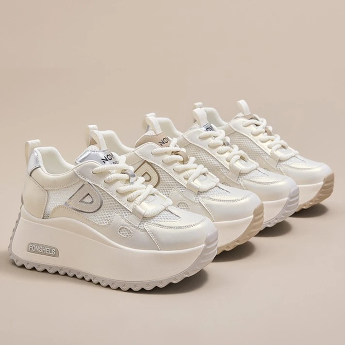 2025夏季新款时尚软底增高运动鞋网面透气休闲增高阿甘鞋