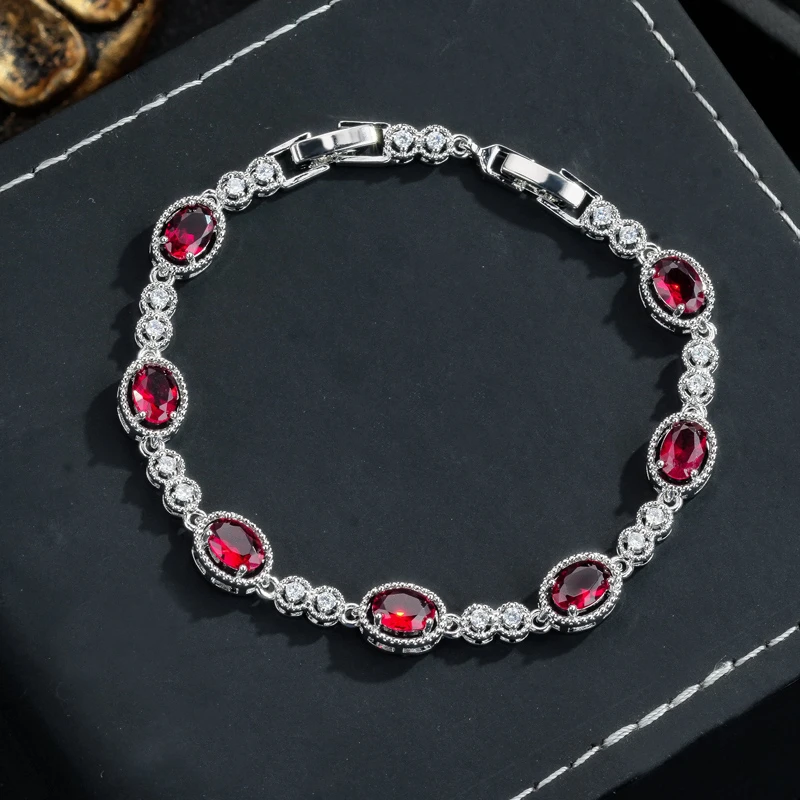 铜合金合成锆石手链 铜合金 合成立方氧化锆 红色手链7015