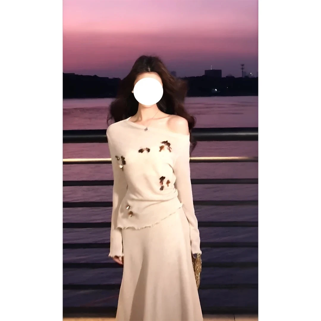 法式轻奢风两件套女独特别致绝美长袖上衣气质半身裙秋