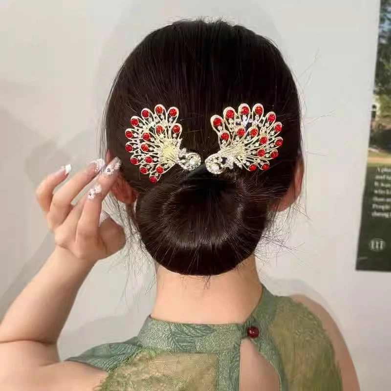 轻奢羽毛水钻扭扭夹懒人盘发器后脑勺精致优雅丸子头卷发器盘发杆