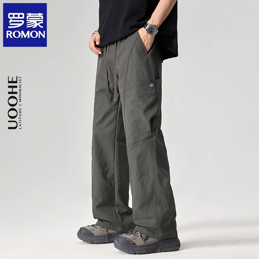 罗蒙2025新款春秋季美式工装休闲裤男士薄款直筒宽松户外冲锋裤子
