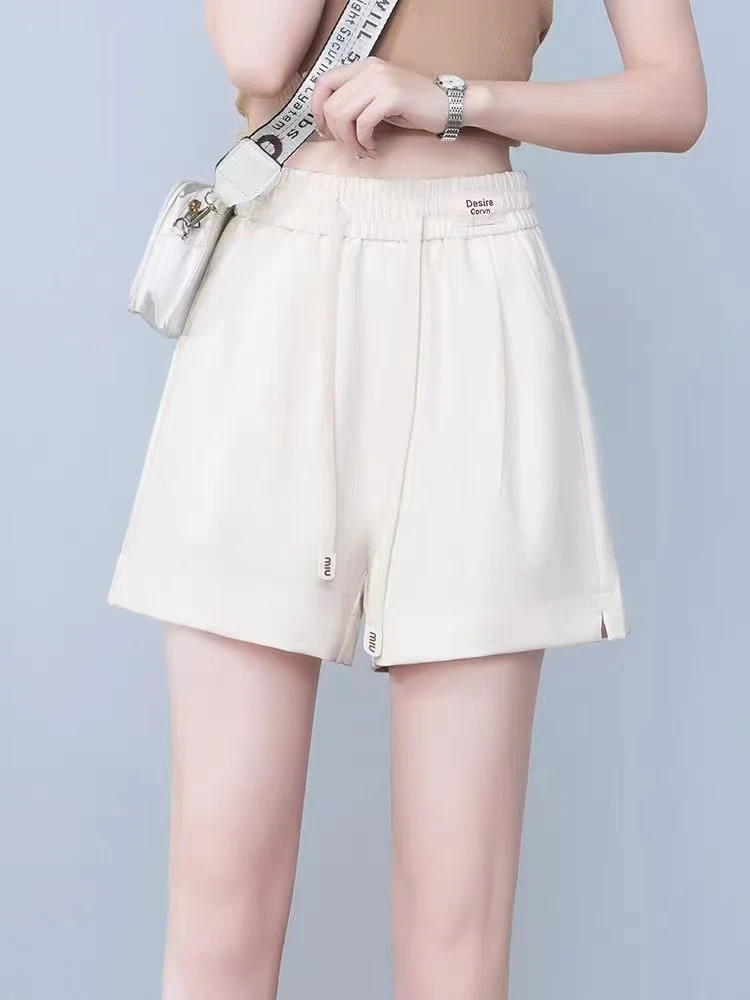 711*夏季高腰五分裤拼接纯色春夏短裤裤子松紧腰宽松阔腿休闲裤