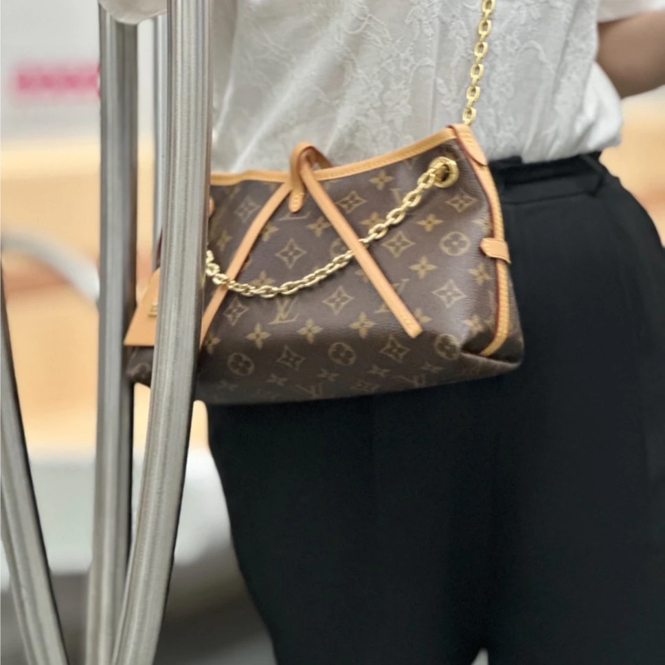 Carryall PM经典老花满印帆布拼牛皮饰边时尚凯瑞奥包包