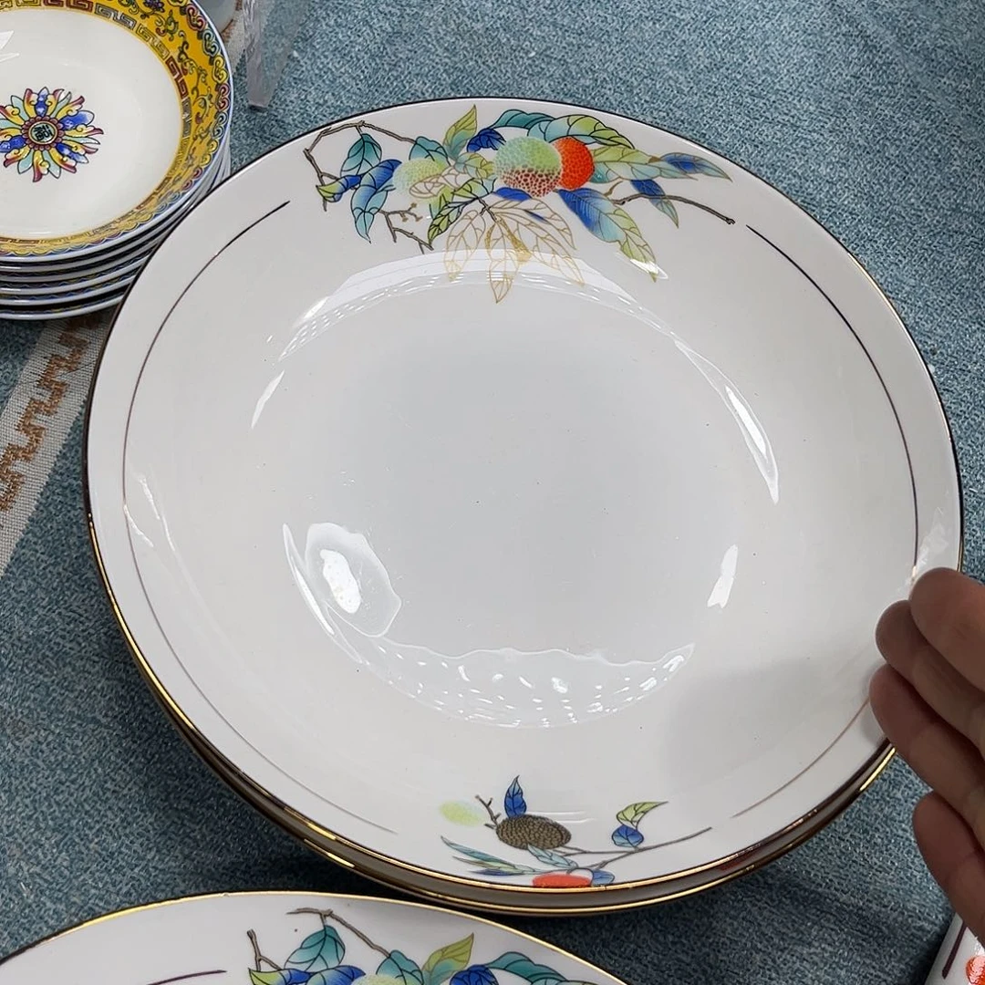 瓷片荔枝八寸深盘四个