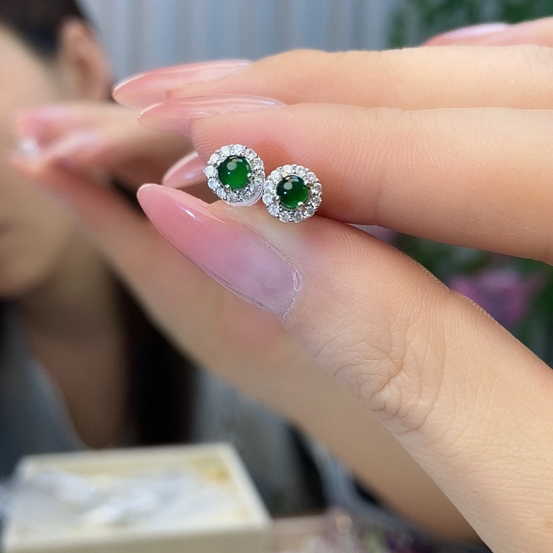 翡翠耳饰银S925镶嵌，