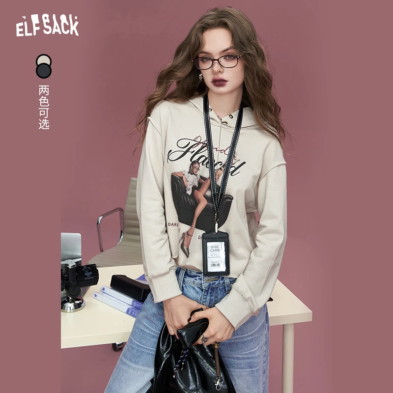 3002【赵老板】妖精的口袋街头画报美式复古印花连帽卫衣女2024