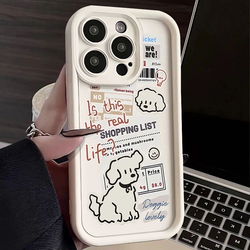 报纸小狗适用iphone16苹果手机壳15promax金刚砂14软13全包1211
