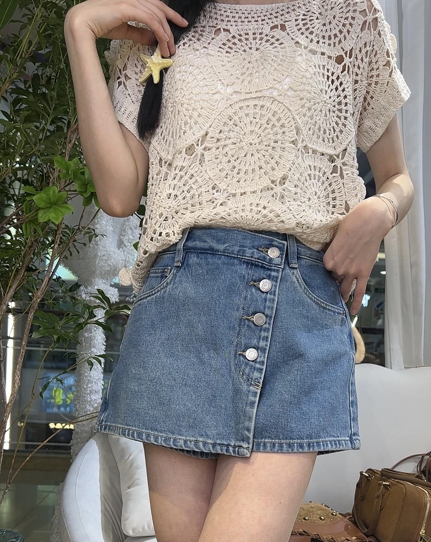 广州唐乐乐｜25new高级不规则搭片式斜门襟牛仔裤裙BF0803